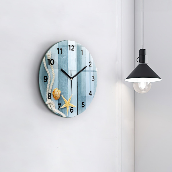Round glass clock Boards stripes and shell