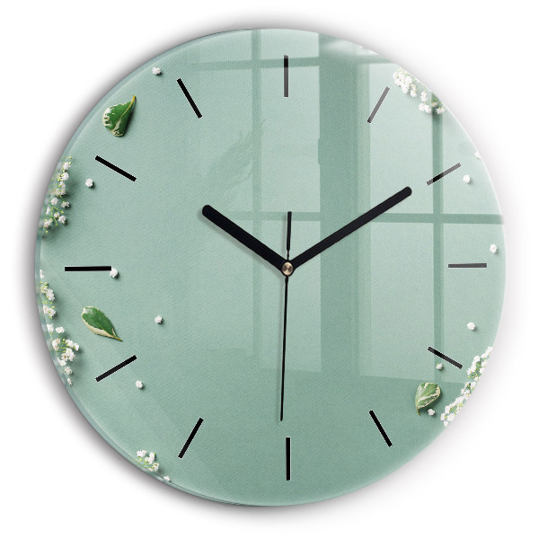 Round glass clock Delicate flowers