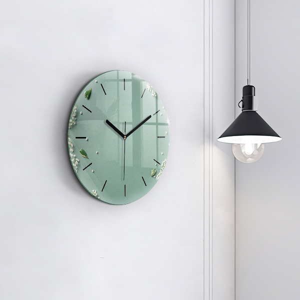 Round glass clock Delicate flowers