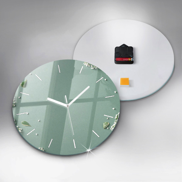Round glass clock Delicate flowers