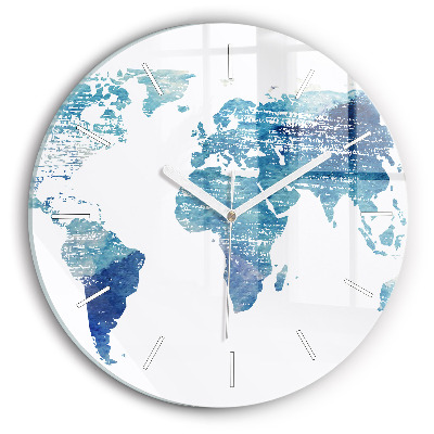 Round glass clock World map