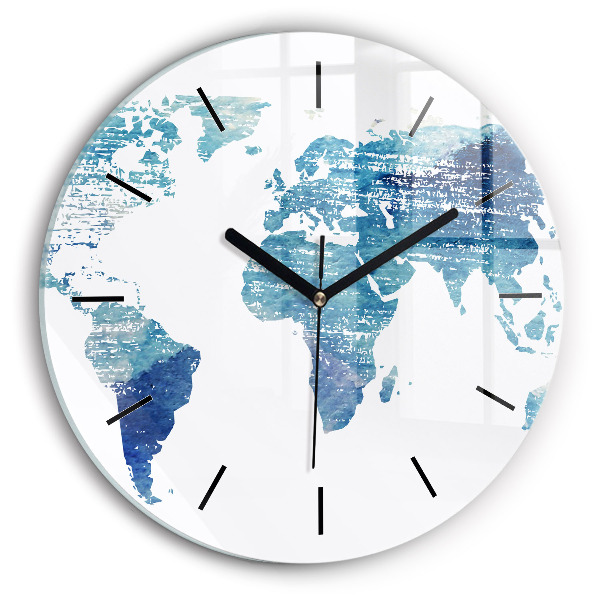 Round glass clock World map