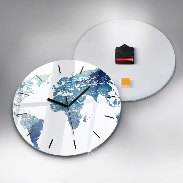 Round glass clock World map