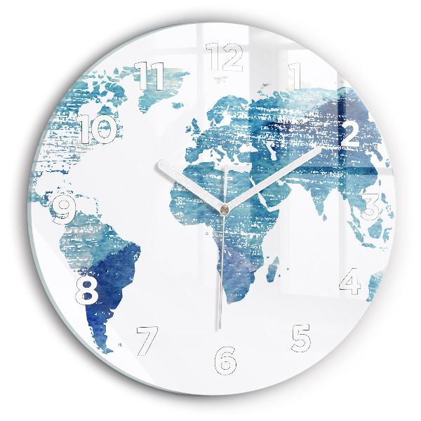 Round glass clock World map