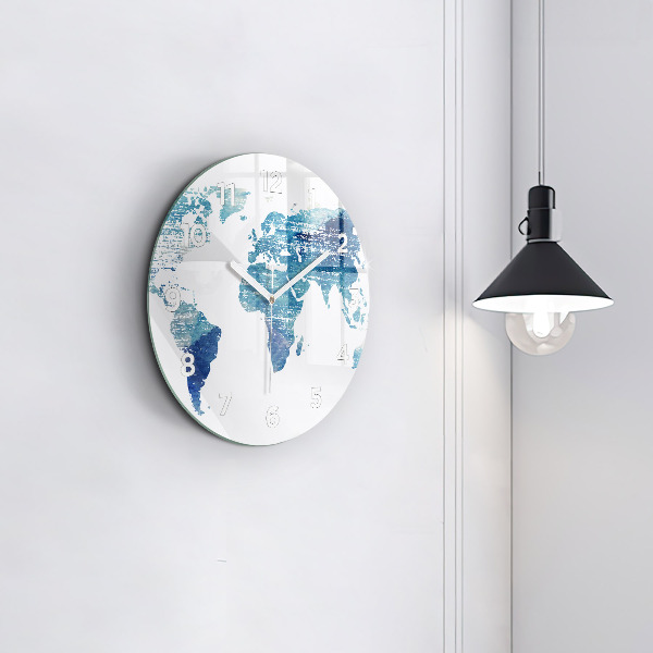 Round glass clock World map