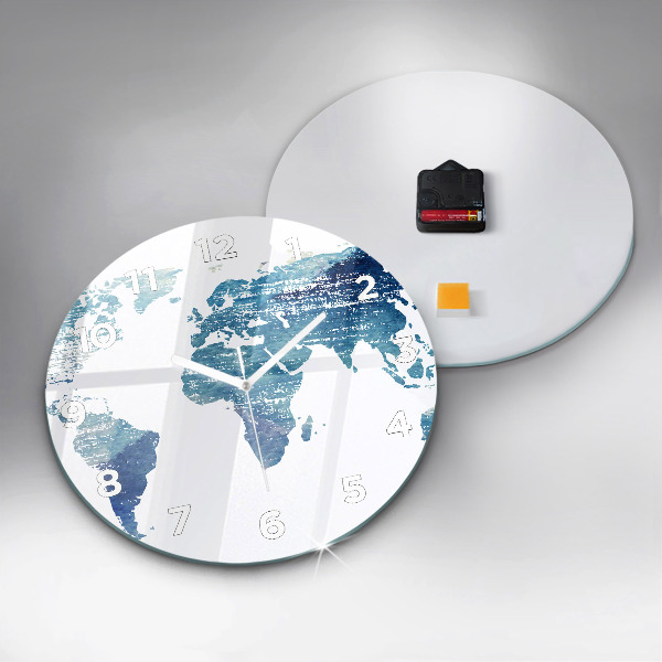 Round glass clock World map