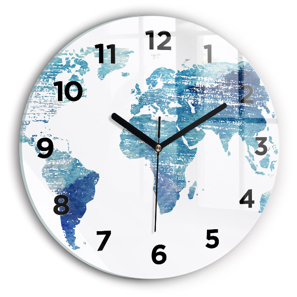Round glass clock World map