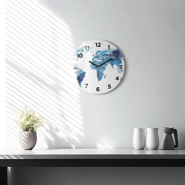 Round glass clock World map