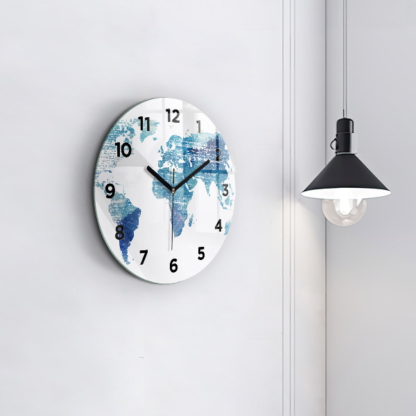 Round glass clock World map