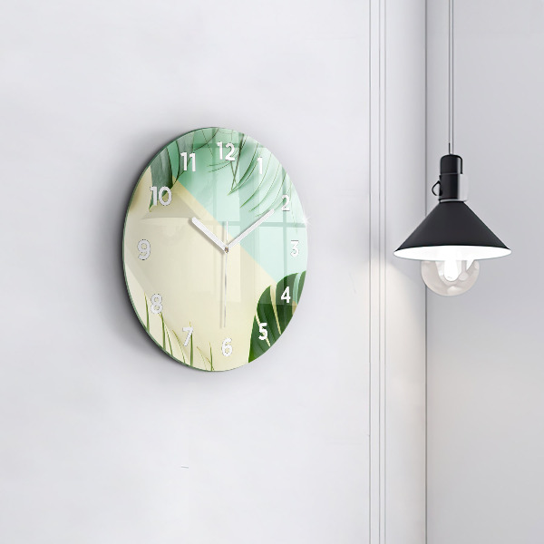 Round glass clock Monstera leaves
