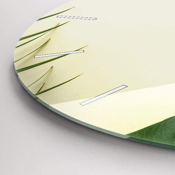 Round glass clock Monstera leaves