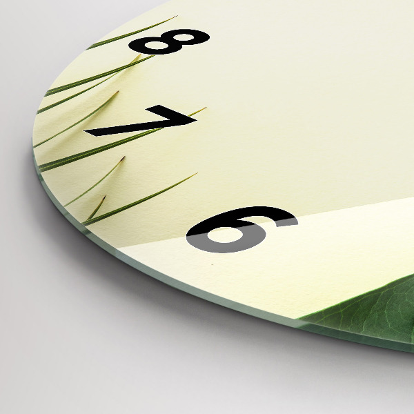 Round glass clock Monstera leaves