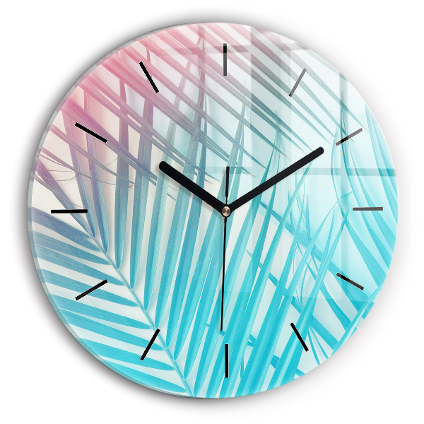 Round glass clock Tropical palm tree