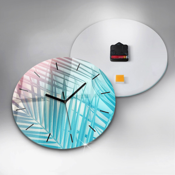 Round glass clock Tropical palm tree