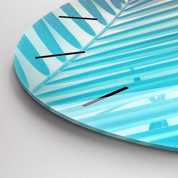 Round glass clock Tropical palm tree