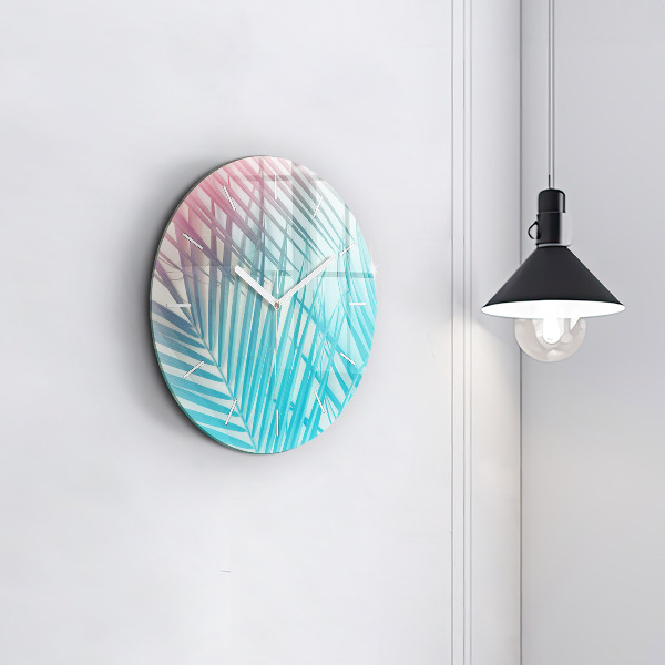 Round glass clock Tropical palm tree