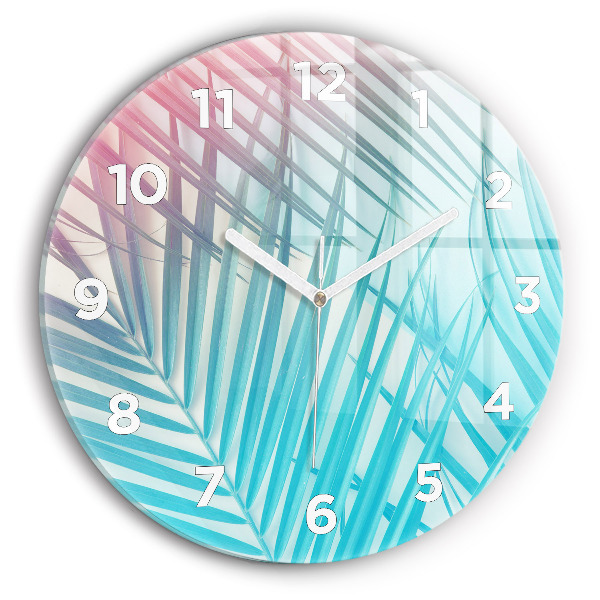 Round glass clock Tropical palm tree