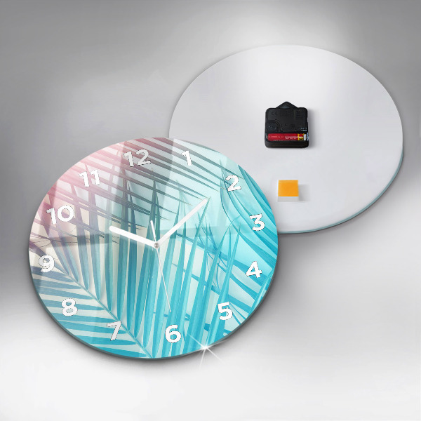Round glass clock Tropical palm tree