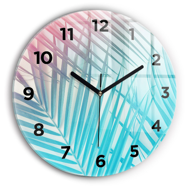 Round glass clock Tropical palm tree