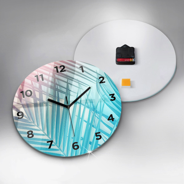 Round glass clock Tropical palm tree