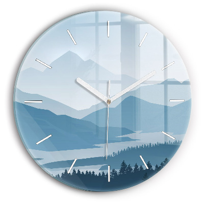 Round glass clock Mountain Landscape
