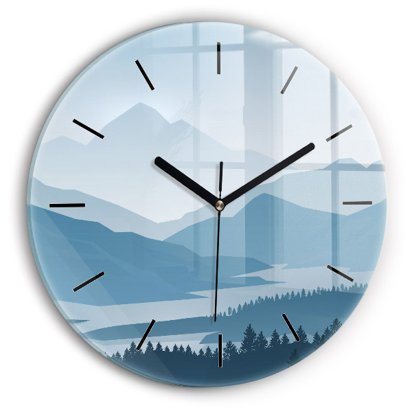 Round glass clock Mountain Landscape