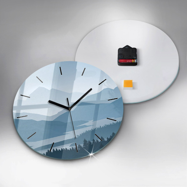 Round glass clock Mountain Landscape