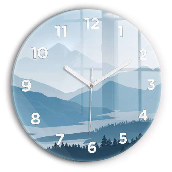 Round glass clock Mountain Landscape