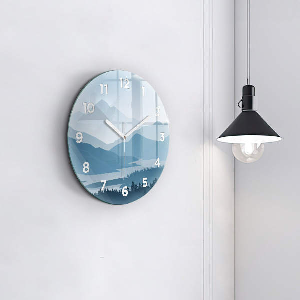 Round glass clock Mountain Landscape