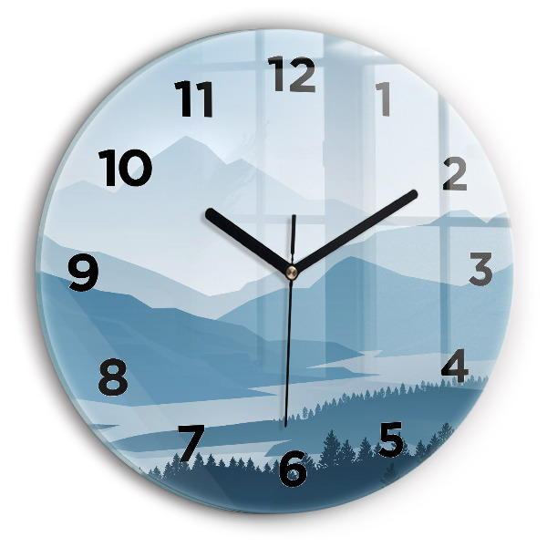 Round glass clock Mountain Landscape
