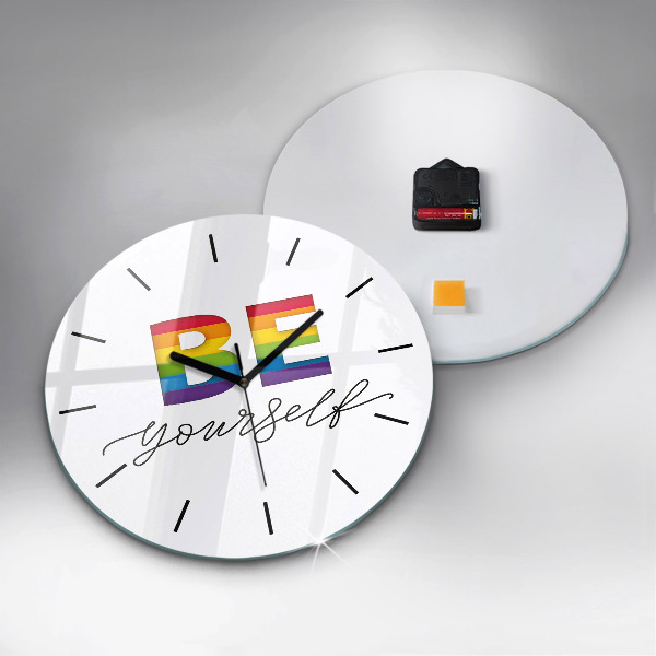 Round glass clock The inscription Be yourself