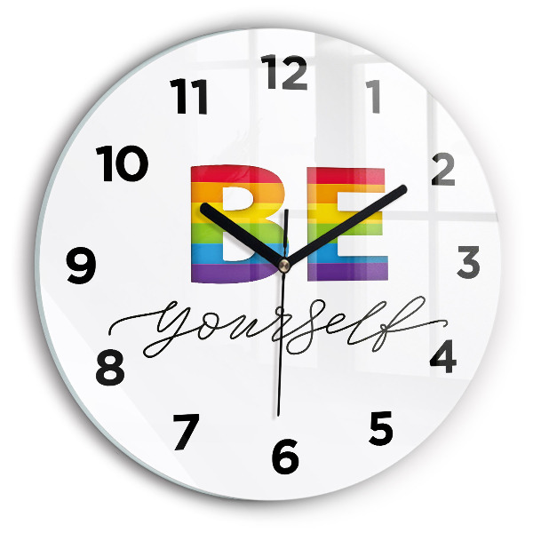 Round glass clock The inscription Be yourself