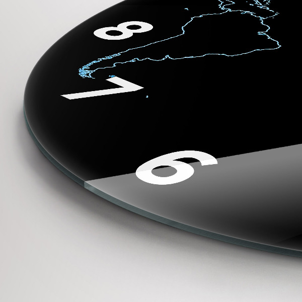 Round glass clock World map outlines