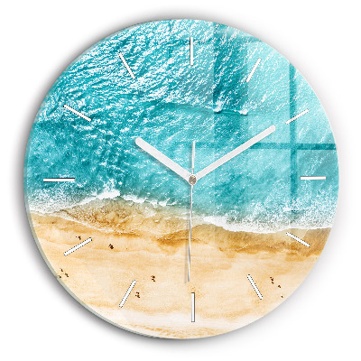 Round glass clock sea beach people