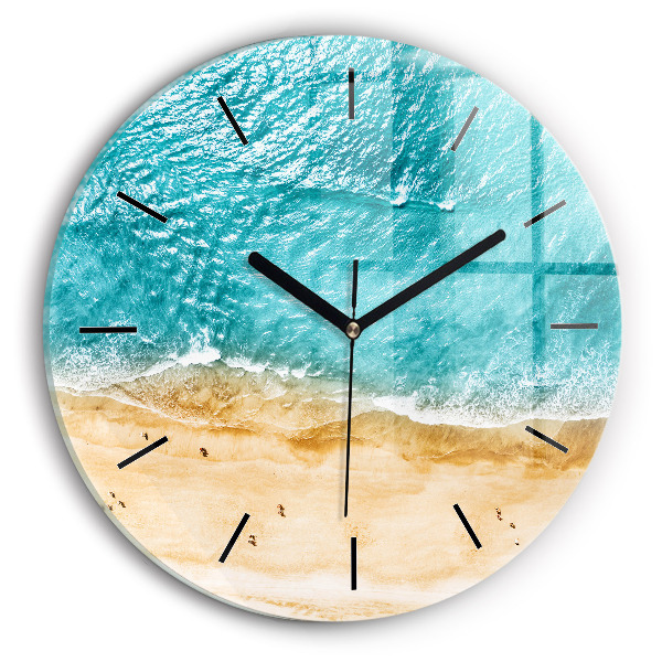 Round glass clock sea beach people