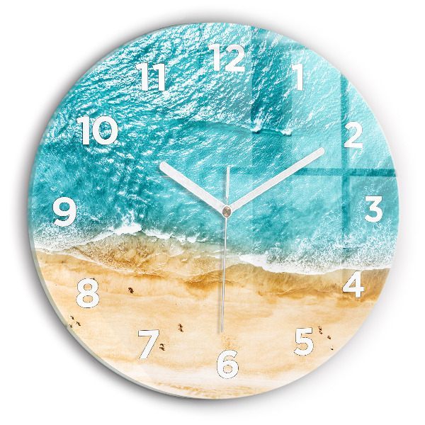 Round glass clock sea beach people