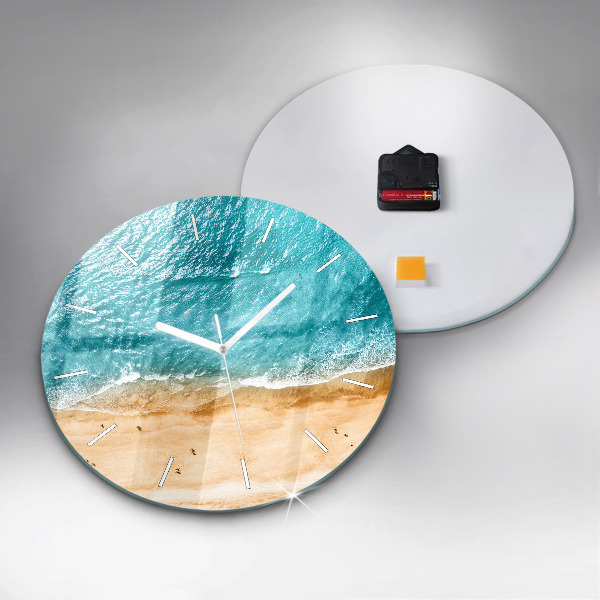 Round glass clock sea beach people