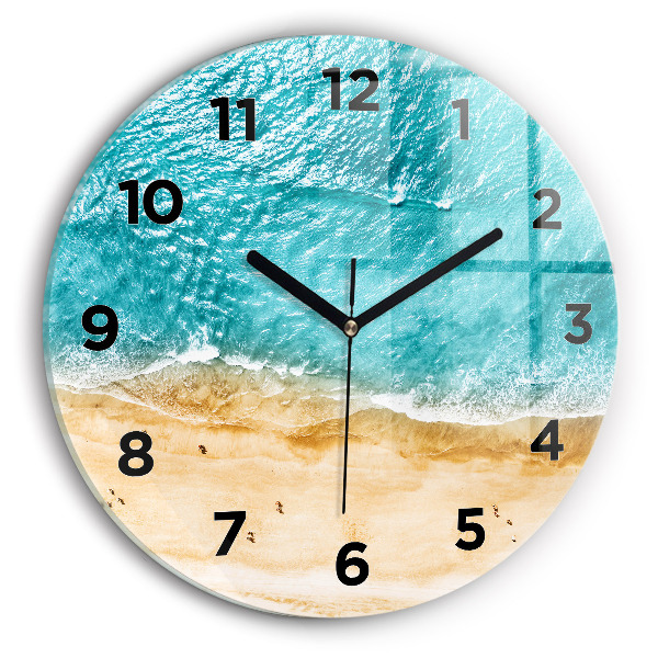 Round glass clock sea beach people
