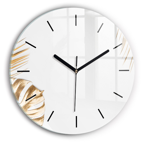 Round glass clock Tropical leaves