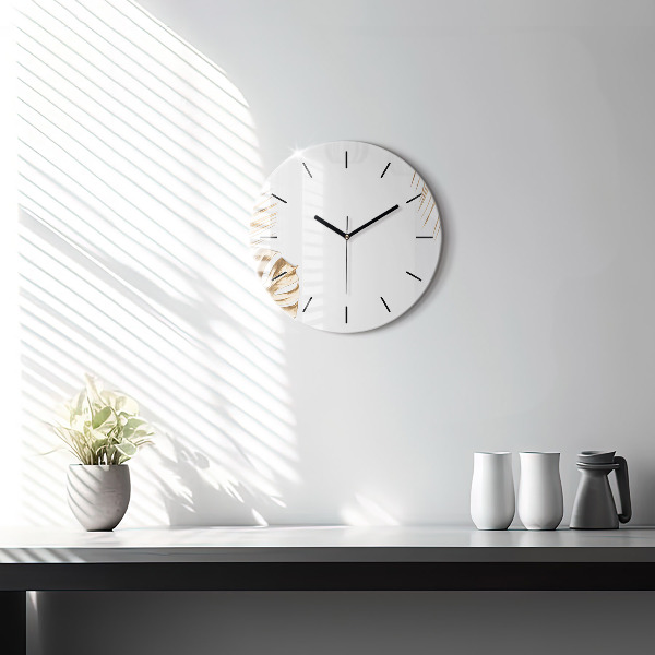 Round glass clock Tropical leaves