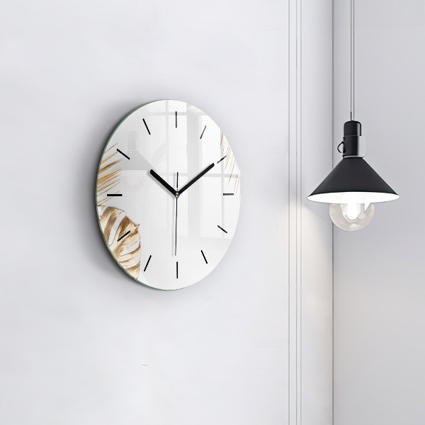 Round glass clock Tropical leaves