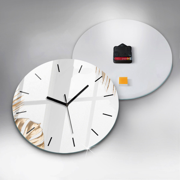 Round glass clock Tropical leaves
