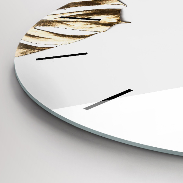 Round glass clock Tropical leaves