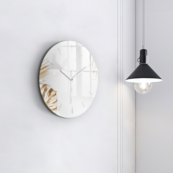 Round glass clock Tropical leaves