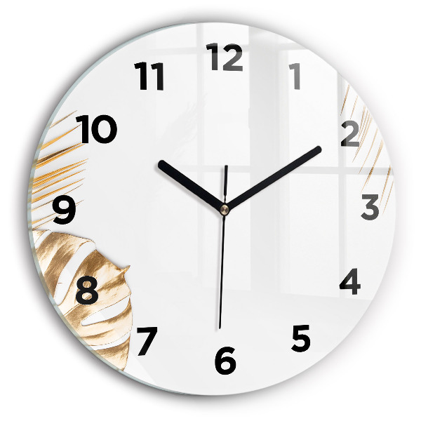 Round glass clock Tropical leaves
