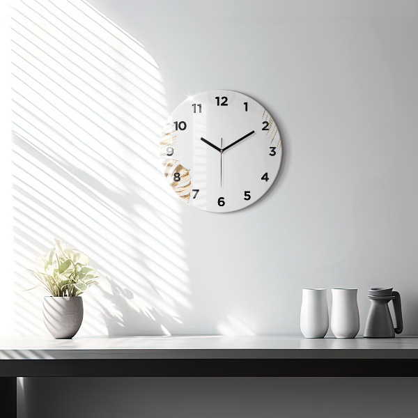 Round glass clock Tropical leaves