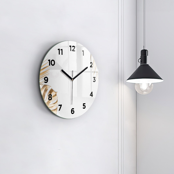 Round glass clock Tropical leaves