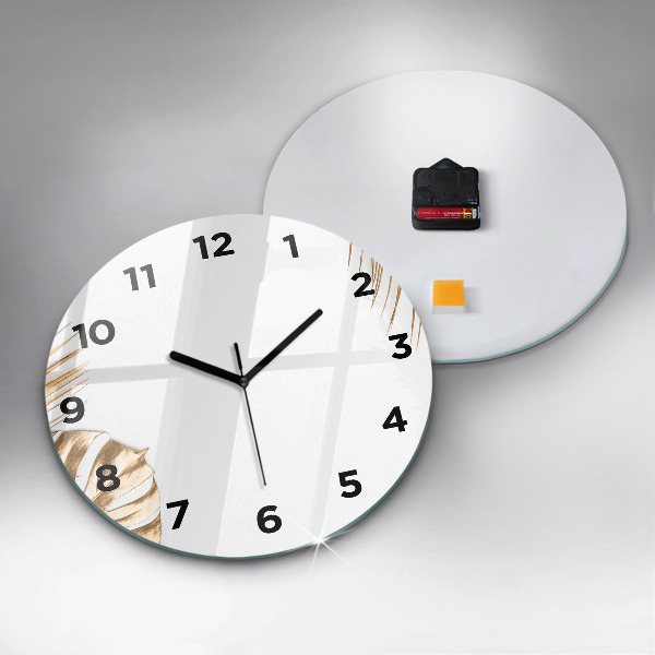 Round glass clock Tropical leaves