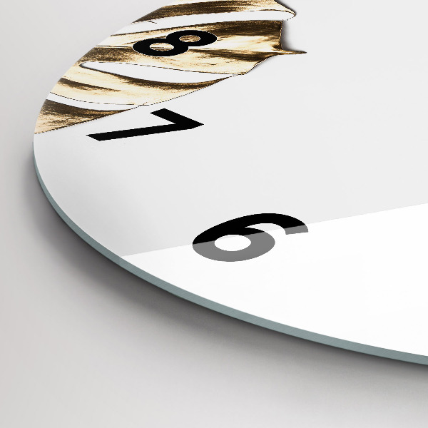 Round glass clock Tropical leaves