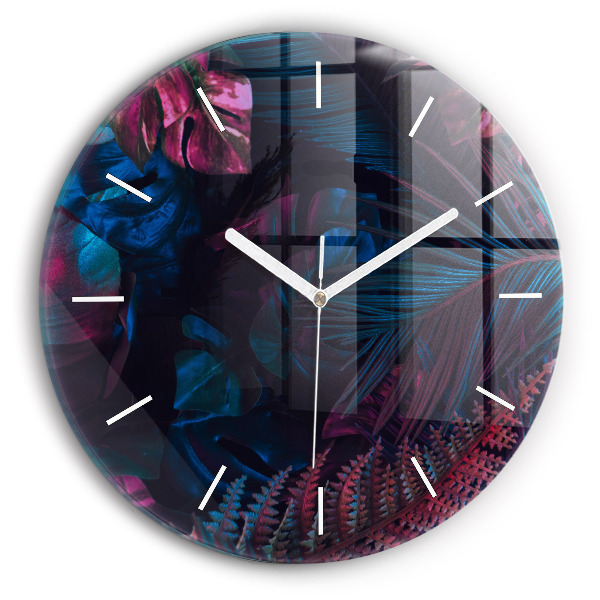 Round glass clock Exotic flowers